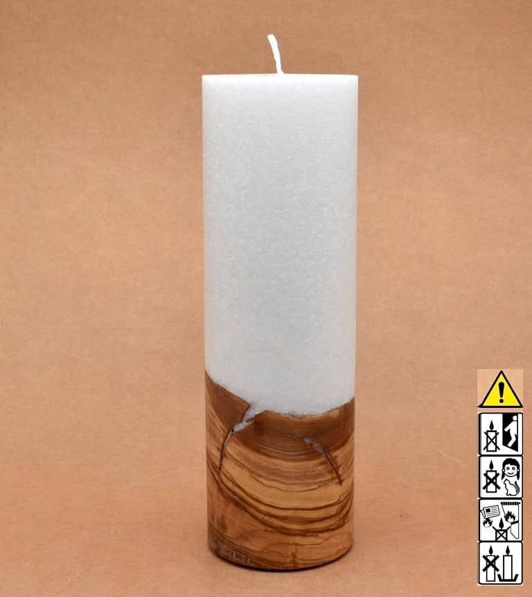 Kerze 80x250mm mit Holzelement, Individuelle, persönliche Hochzeitskerze  Holzkerze, Rund Stearinoptik, Hochzeitskerze mit Teelicht im Kerzen online Shop für Hochzeiten bestellen, günstig kaufen.