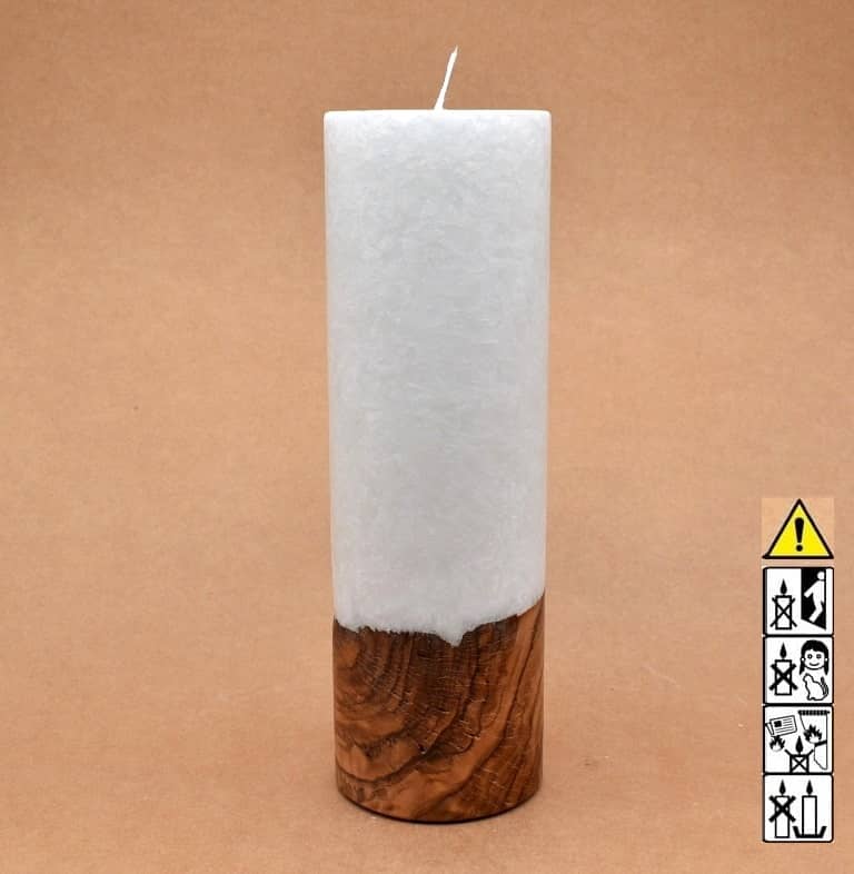 Kerze 80x250mm mit Holzelement, Individuelle, persönliche Hochzeitskerze  Holzkerze, Rund Stearinoptik, Hochzeitskerze mit Teelicht im Kerzen online Shop für Hochzeiten bestellen, günstig kaufen.