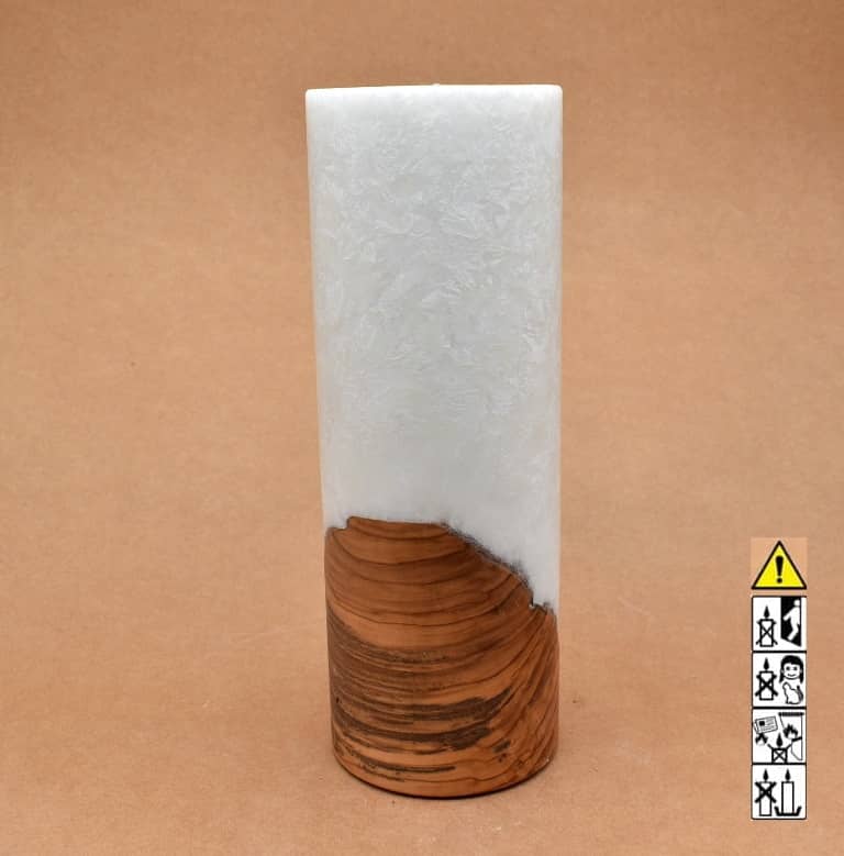 Kerze mit Holz Unikat Rund 90 x 250 mm mit Teelicht Nr.: 4