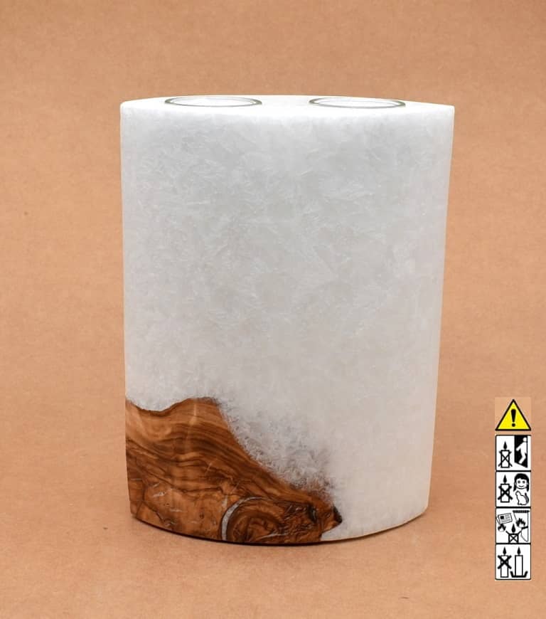 Kerze mit Holzelement, Individuelle, persönliche Hochzeitskerze  Holzkerze, Rund Stearinoptik, Hochzeitskerze mit Teelicht im Kerzen online Shop für Hochzeiten bestellen, günstig kaufen.