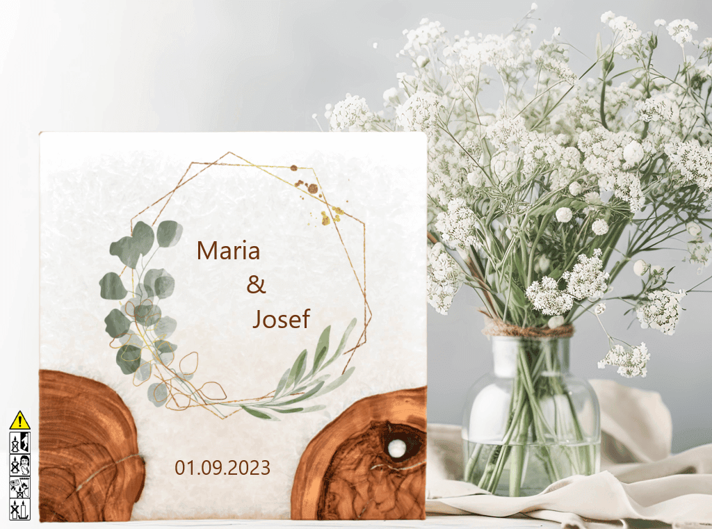 Kerze mit Holzelement für Hochzeitskerze ausgesucht. günstig in unserem Onlineshop kaufen. Personalisierte Geschenke online kaufen