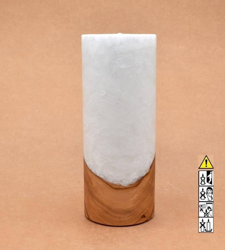Kerze 80x200mm mit Holzelement, Individuelle, persönliche Hochzeitskerze  Holzkerze, Rund Stearinoptik, Hochzeitskerze mit Teelicht im Kerzen online Shop für Hochzeiten bestellen, günstig kaufen.