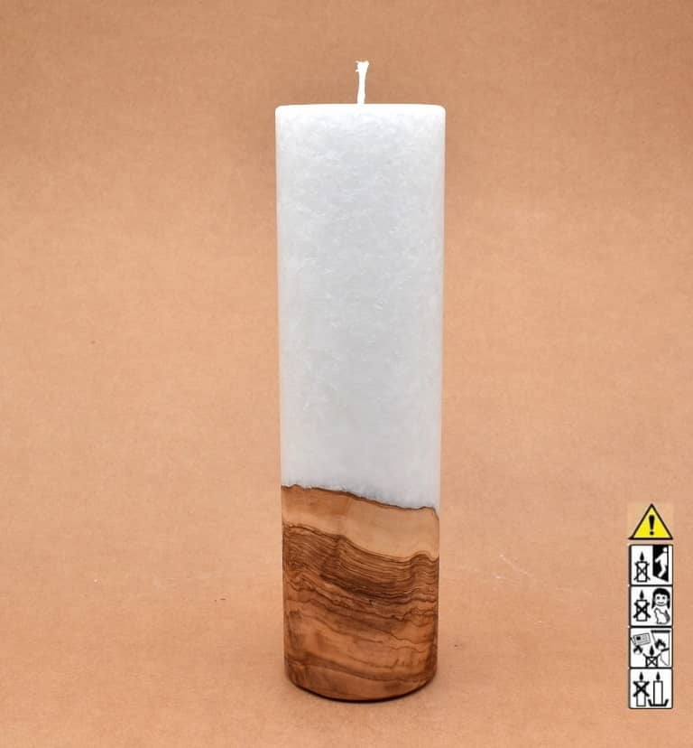 Kerze mit Holz Unikat Rund 70 x 250 mm mit Docht Nr.: 5