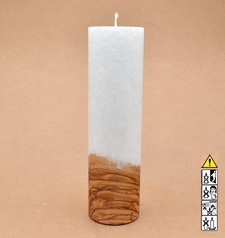 Kerze mit Holz Unikat Rund 70 x 250 mm mit Docht Nr.: 5