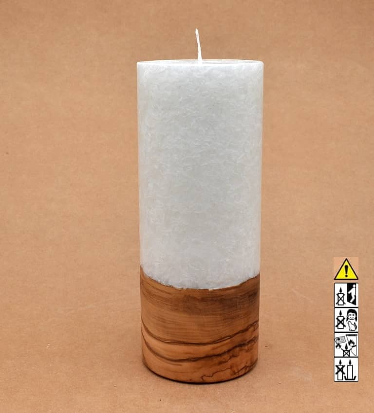 Kerze mit Holz Unikat Rund 80 x 200 mm mit Docht Nr.: 5