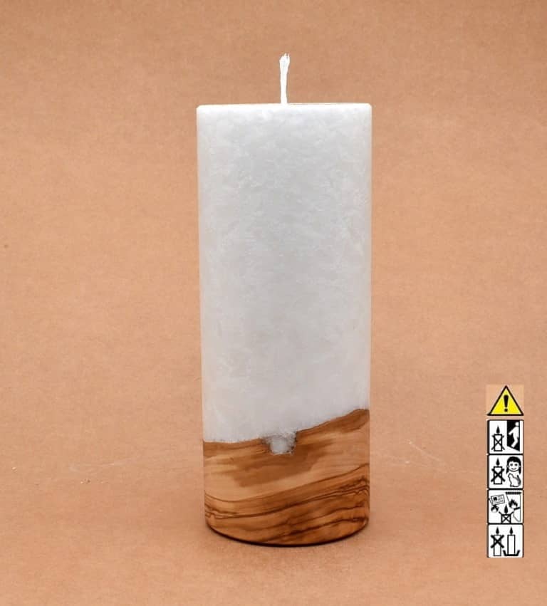 Kerze mit Holz Unikat Rund 80 x 200 mm mit Docht Nr.: 5