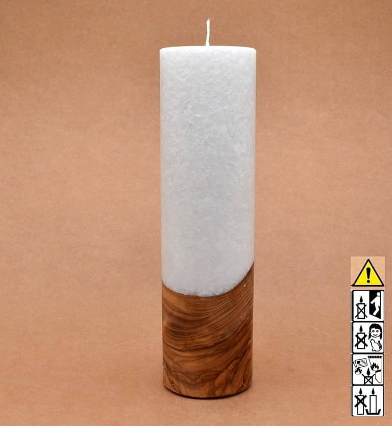 Kerze mit Holz Unikat Rund 70 x 250 mm mit Docht Nr.: 5
