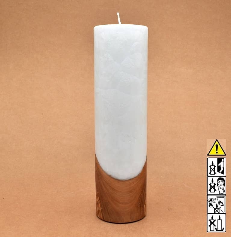 Kerze mit Holz Unikat Rund 70 x 250 mm mit Docht Nr.: 5