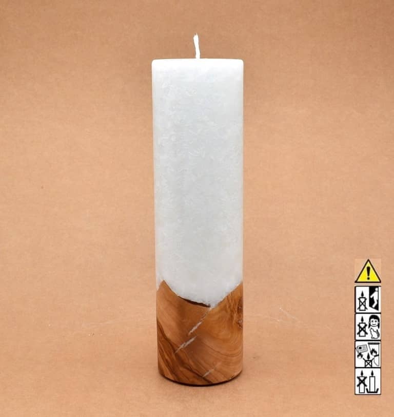 Kerze mit Holz Unikat Rund 70 x 250 mm mit Docht Nr.: 5