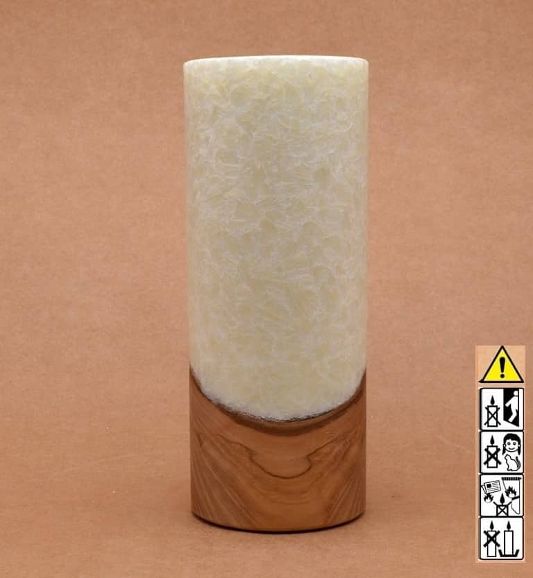 Kerze mit Holz Unikat Rund 80 x 200 mm mit Teelicht in champagner Nr.: 1