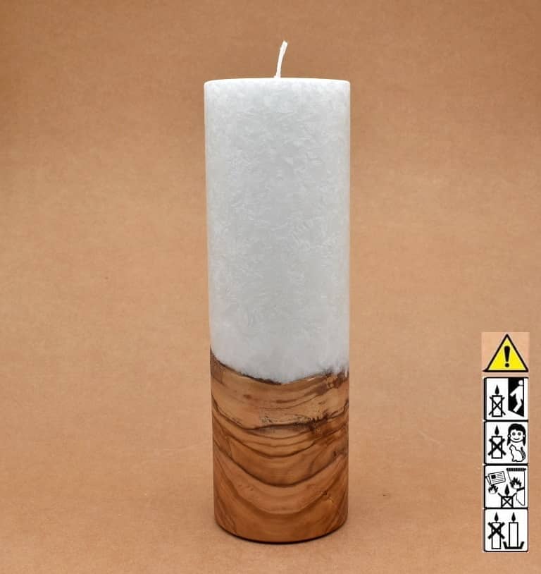 Kerze mit Holz Unikat Rund 80 x 250 mm mit Docht Nr.: 2