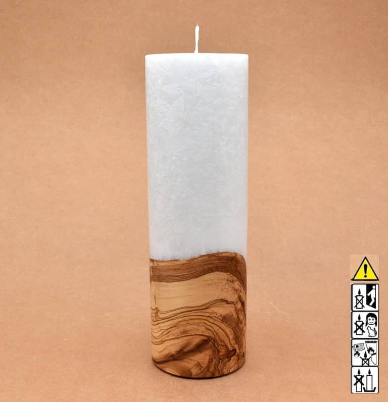 Kerze mit Holz Unikat Rund 80 x 250 mm mit Docht Nr.: 2