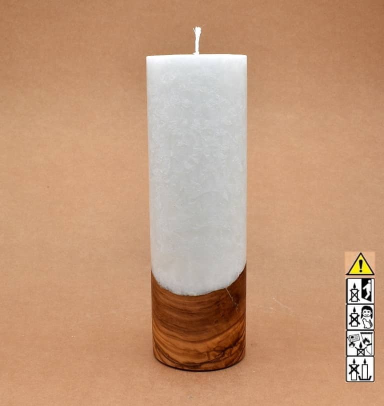 Kerze mit Holz Unikat Rund 80 x 250 mm mit Docht Nr.: 2