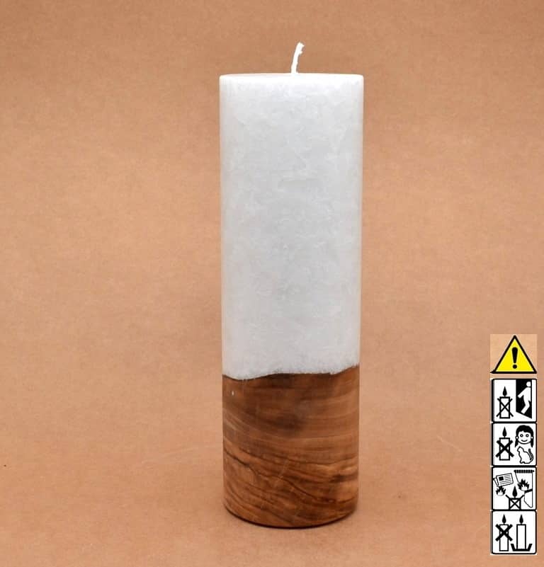 Kerze 80x250mm mit Holzelement, Individuelle, persönliche Hochzeitskerze  Holzkerze, Rund Stearinoptik, Hochzeitskerze mit Teelicht im Kerzen online Shop für Hochzeiten bestellen, günstig kaufen.