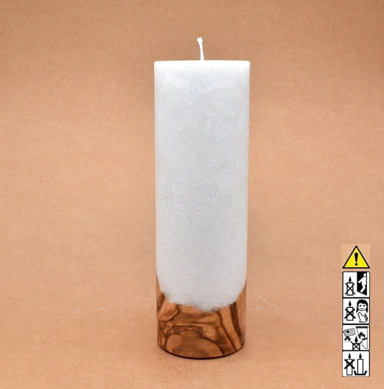 Kerze 80x250mm mit Holzelement, Individuelle, persönliche Hochzeitskerze  Holzkerze, Rund Stearinoptik, Hochzeitskerze mit Teelicht im Kerzen online Shop für Hochzeiten bestellen, günstig kaufen.