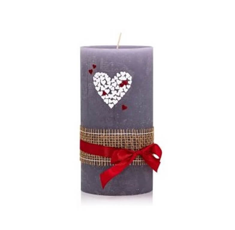 Individuelle Hochzeitskerze kaufen für die Trauung Rustica "Herz" 190 x 98 mm in grau (ohne Beschriftung)