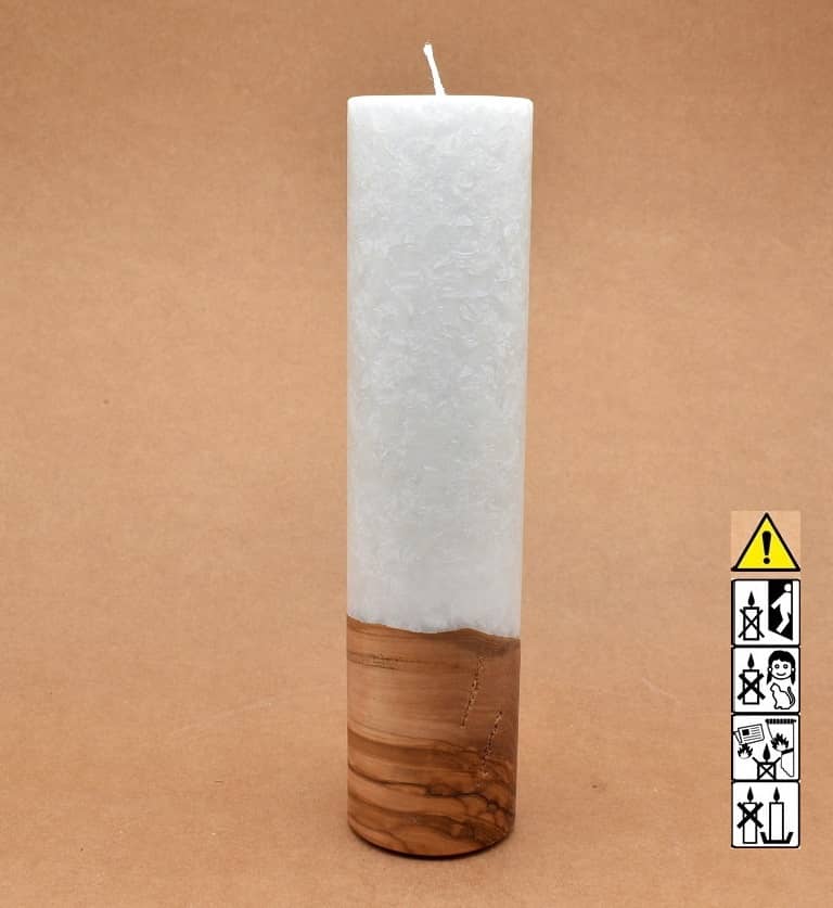 Kerze mit Holz Unikat Rund 60 x 250 mm mit Docht Nr.: 15