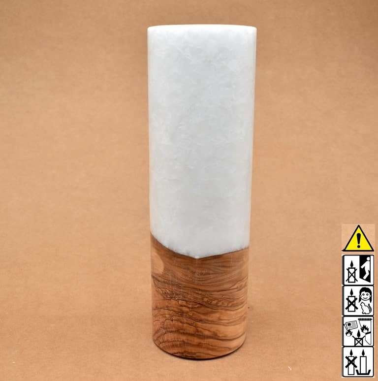 Kerze 80x250mm mit Holzelement, Individuelle, persönliche Hochzeitskerze  Holzkerze, Rund Stearinoptik, Hochzeitskerze mit Teelicht im Kerzen online Shop für Hochzeiten bestellen, günstig kaufen.