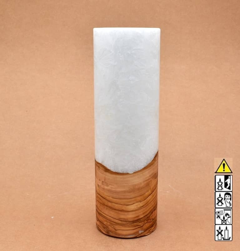 Kerze 80x250mm mit Holzelement, Individuelle, persönliche Hochzeitskerze  Holzkerze, Rund Stearinoptik, Hochzeitskerze mit Teelicht im Kerzen online Shop für Hochzeiten bestellen, günstig kaufen.