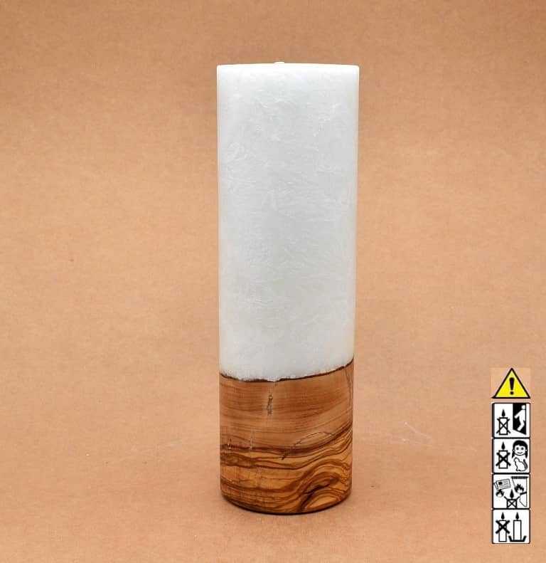 Kerze 80x250mm mit Holzelement, Individuelle, persönliche Hochzeitskerze  Holzkerze, Rund Stearinoptik, Hochzeitskerze mit Teelicht im Kerzen online Shop für Hochzeiten bestellen, günstig kaufen.