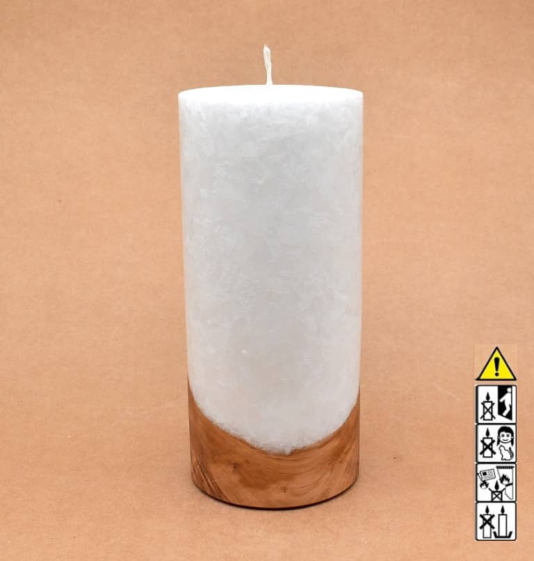 Kerze mit Holzelement, Individuelle, persönliche Hochzeitskerze  Holzkerze, Rund Stearinoptik, Hochzeitskerze mit Teelicht im Kerzen online Shop für Hochzeiten bestellen, günstig kaufen.