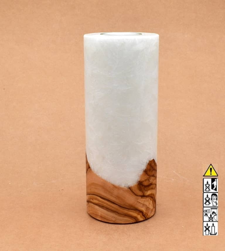 Kerze mit Holz Unikat Rund 80x200mm mit Teelicht. Jetzt in unserem Geschenke Onlineshop kaufen.