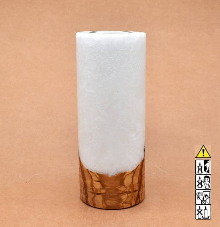 Kerze mit Holz Unikat Rund 80x200mm mit Teelicht. Jetzt in unserem Geschenke Onlineshop kaufen.