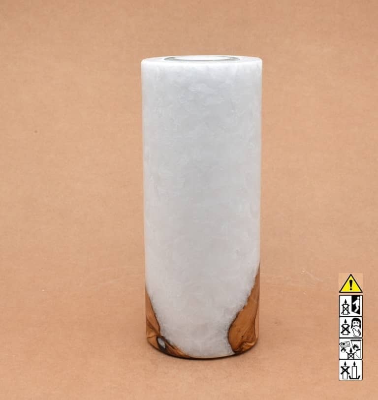 Kerze mit Holz Unikat Rund 80x200mm mit Teelicht. Jetzt in unserem Geschenke Onlineshop kaufen.