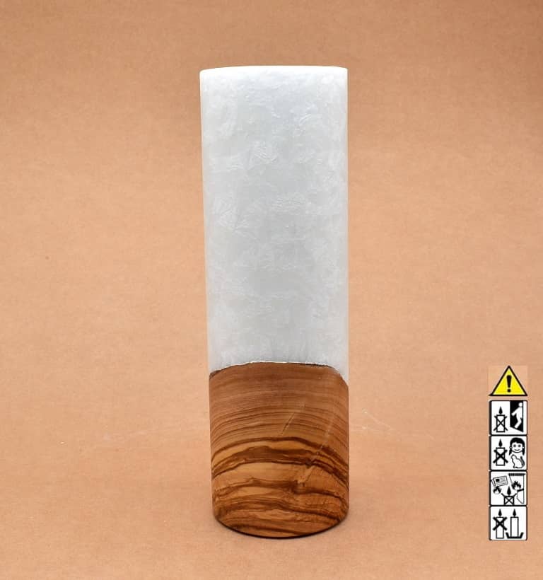 Kerze 80x250mm mit Holzelement, Individuelle, persönliche Hochzeitskerze  Holzkerze, Rund Stearinoptik, Hochzeitskerze mit Teelicht im Kerzen online Shop für Hochzeiten bestellen, günstig kaufen.
