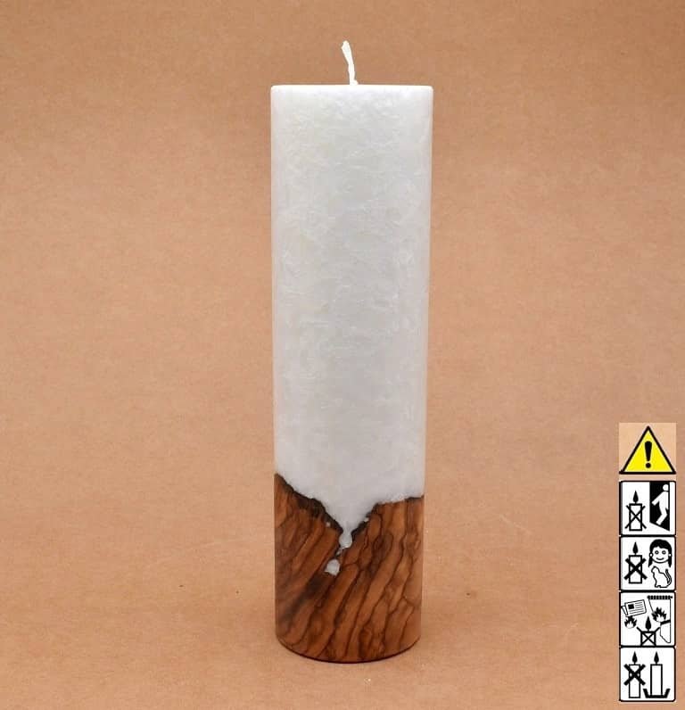 Kerze mit Holz Unikat Rund 70 x 250 mm mit Docht Nr.: 3