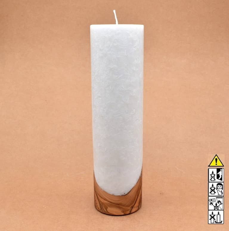 Kerze mit Holz Unikat Rund 70 x 250 mm mit Docht Nr.: 3
