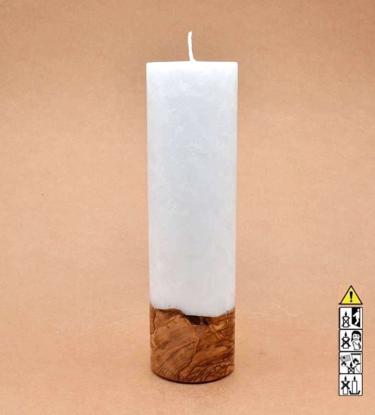 Kerze mit Holz Unikat Rund 70 x 250 mm mit Docht Nr.: 3