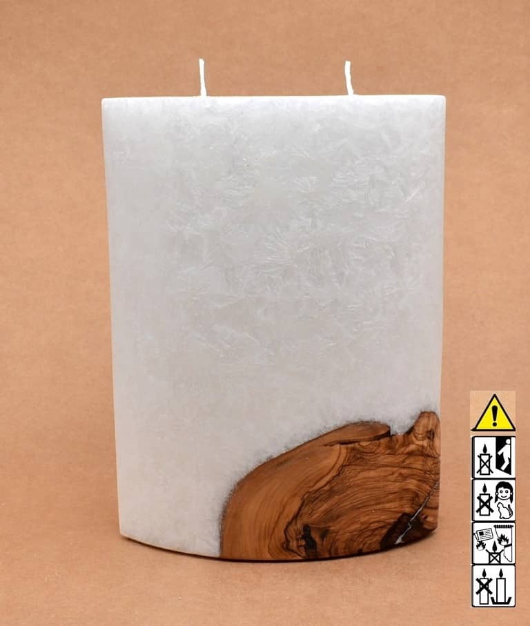 Kerze mit Holz Oval Kanten spitz 210 x 140 x 80 mm 2 x Docht. Nr.: 5 Kerze mit Holz Oval Kanten spitz 210 x 140 x 80 mm 2 x Docht. Nr.: 5