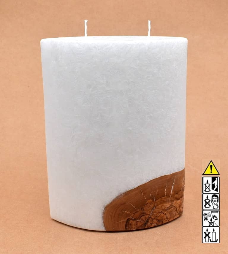 Kerze mit Holz Oval Kanten spitz 210 x 140 x 80 mm 2 x Docht. Nr.: 5