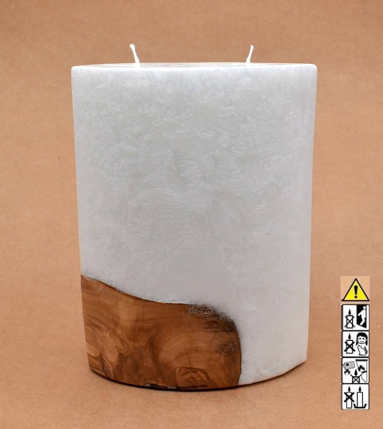 Kerze mit Holz Oval Kanten spitz 210 x 140 x 80 mm 2 x Docht. Nr.: 5