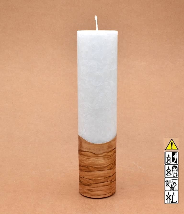 Kerze mit Holz Unikat Rund 60 x 250 mm mit Docht Nr.: 3