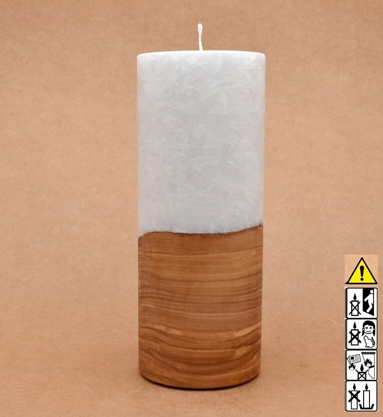 Kerze mit Holz Unikat Rund 80 x 200 mm mit Docht Nr.: 11