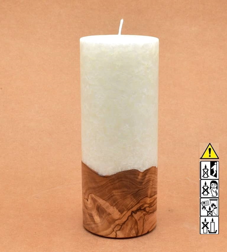 Kerze mit Holz Unikat Rund 80 x 200 mm mit Docht Nr.: 11