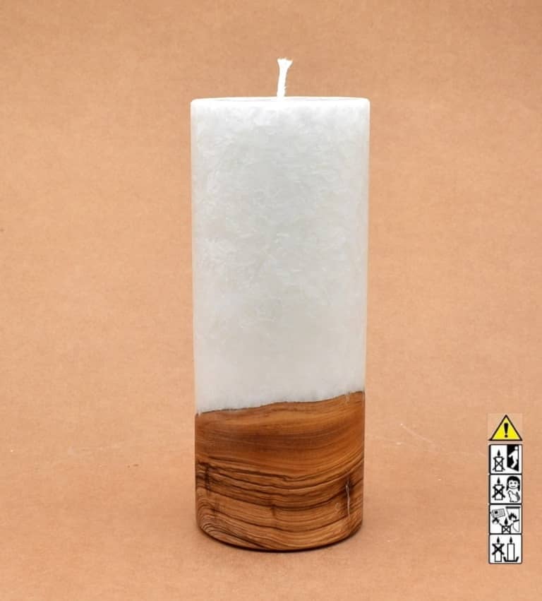 Kerze mit Holz Unikat Rund 80 x 200 mm mit Docht Nr.: 11