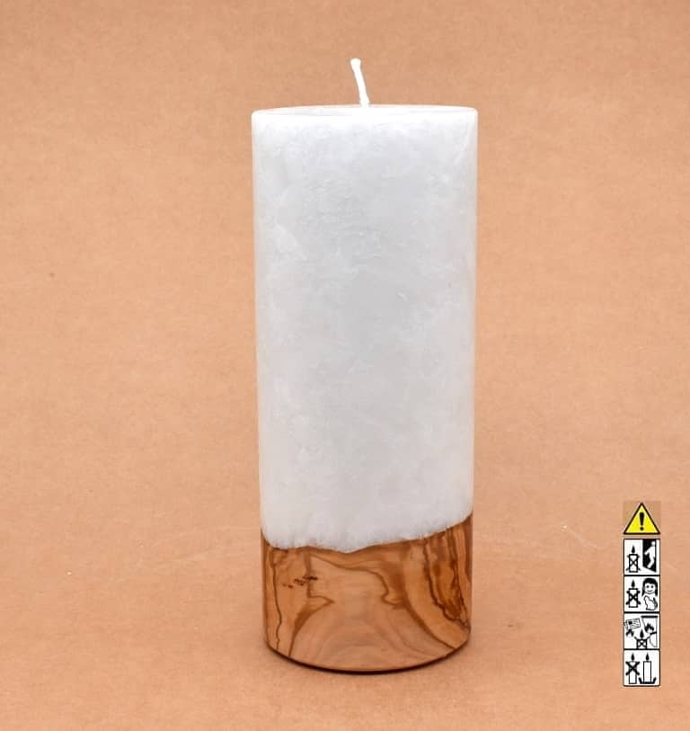 Kerze mit Holz Unikat Rund 80 x 200 mm mit Docht Nr.: 11