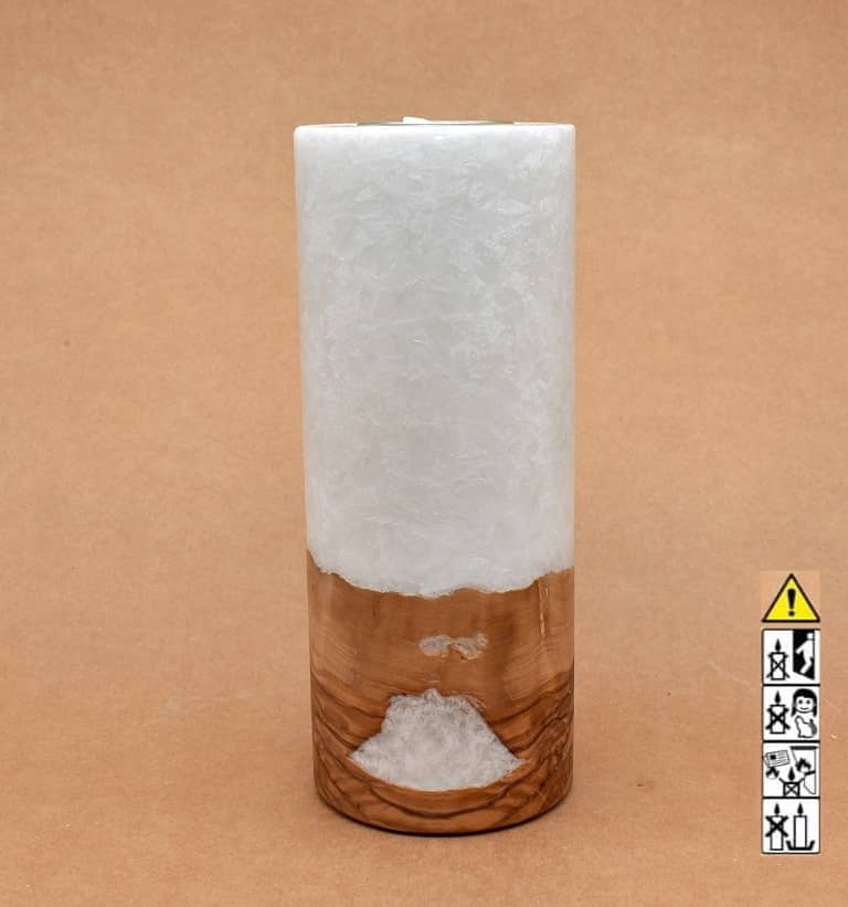 Kerze 80x200mm mit Holzelement, Individuelle, persönliche Hochzeitskerze  Holzkerze, Rund Stearinoptik, Hochzeitskerze mit Teelicht im Kerzen online Shop für Hochzeiten bestellen, günstig kaufen.