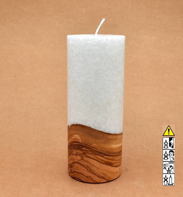 Kerze mit Holz Unikat Rund 80 x 200 mm mit Docht Nr.: 7
