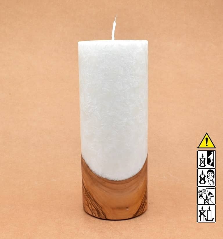 Kerze mit Holz Unikat Rund 80 x 200 mm mit Docht Nr.: 7