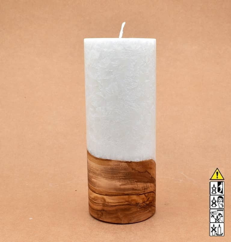 Kerze mit Holz Unikat Rund 80 x 200 mm mit Docht Nr.: 7