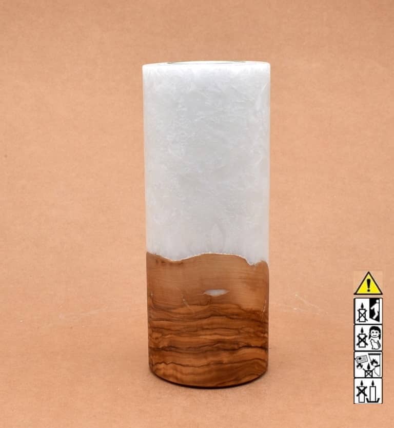 Kerze mit Holz Unikat Rund 80 x 200 mm mit Teelicht Nr.: 27