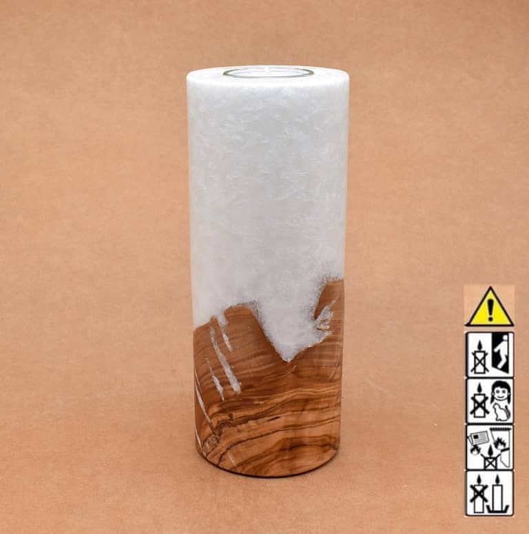 Kerze mit Holz Unikat Rund 80 x 200 mm mit Teelicht Nr.: 33