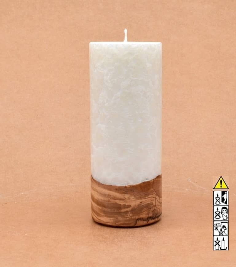 Zierliche Kerze mit Holz Unikat Rund 60 x 150 mm mit Docht Nr.: 4