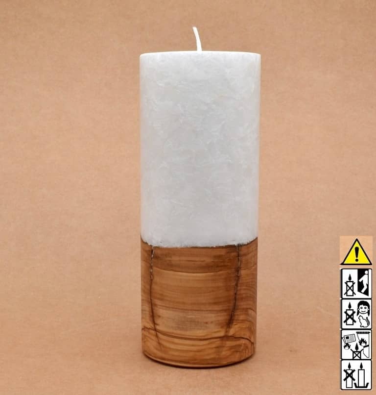 Kerze mit Holz Unikat Rund 80 x 200 mm mit Docht Nr.: 3