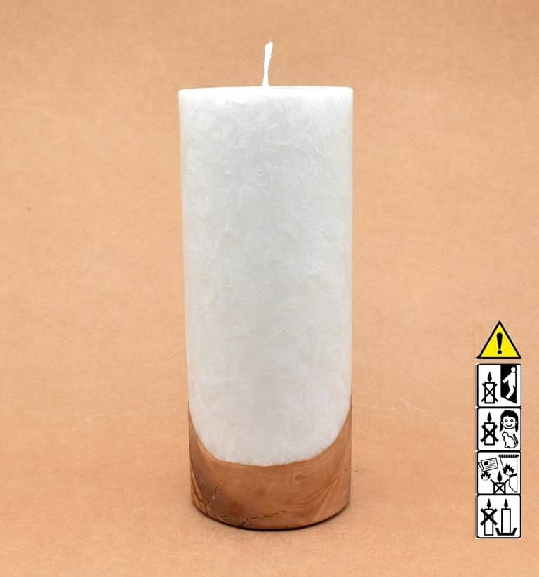 Kerze mit Holz Unikat Rund 80 x 200 mm mit Docht Nr.: 3