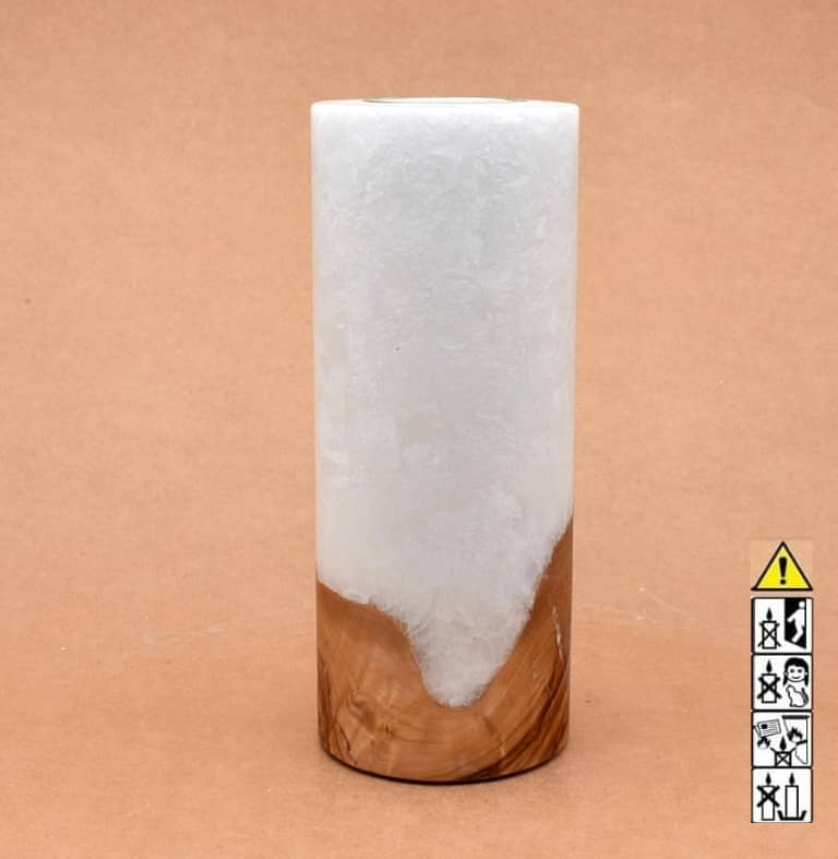 Kerze mit Holz Unikat Rund 80 x 200 mm mit Teelicht Nr.: 27